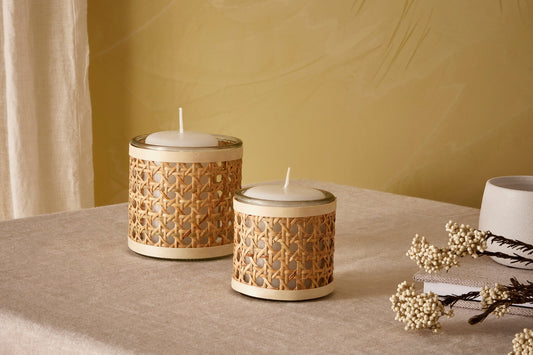 Porta-Velas em Vidro e Fibra Natural 8cm Decor