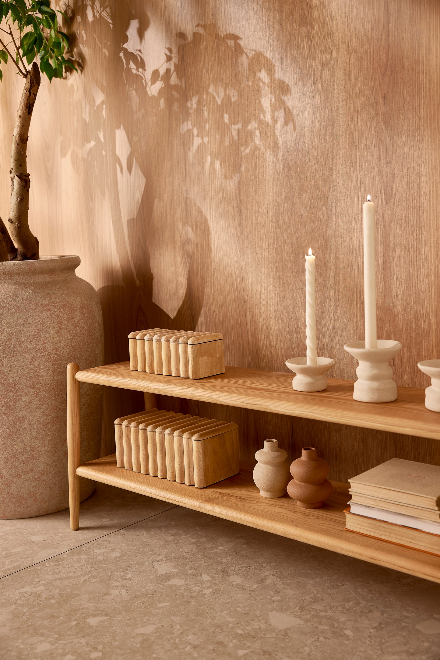 Porta-Velas em Cerâmica Bege Aesthetic