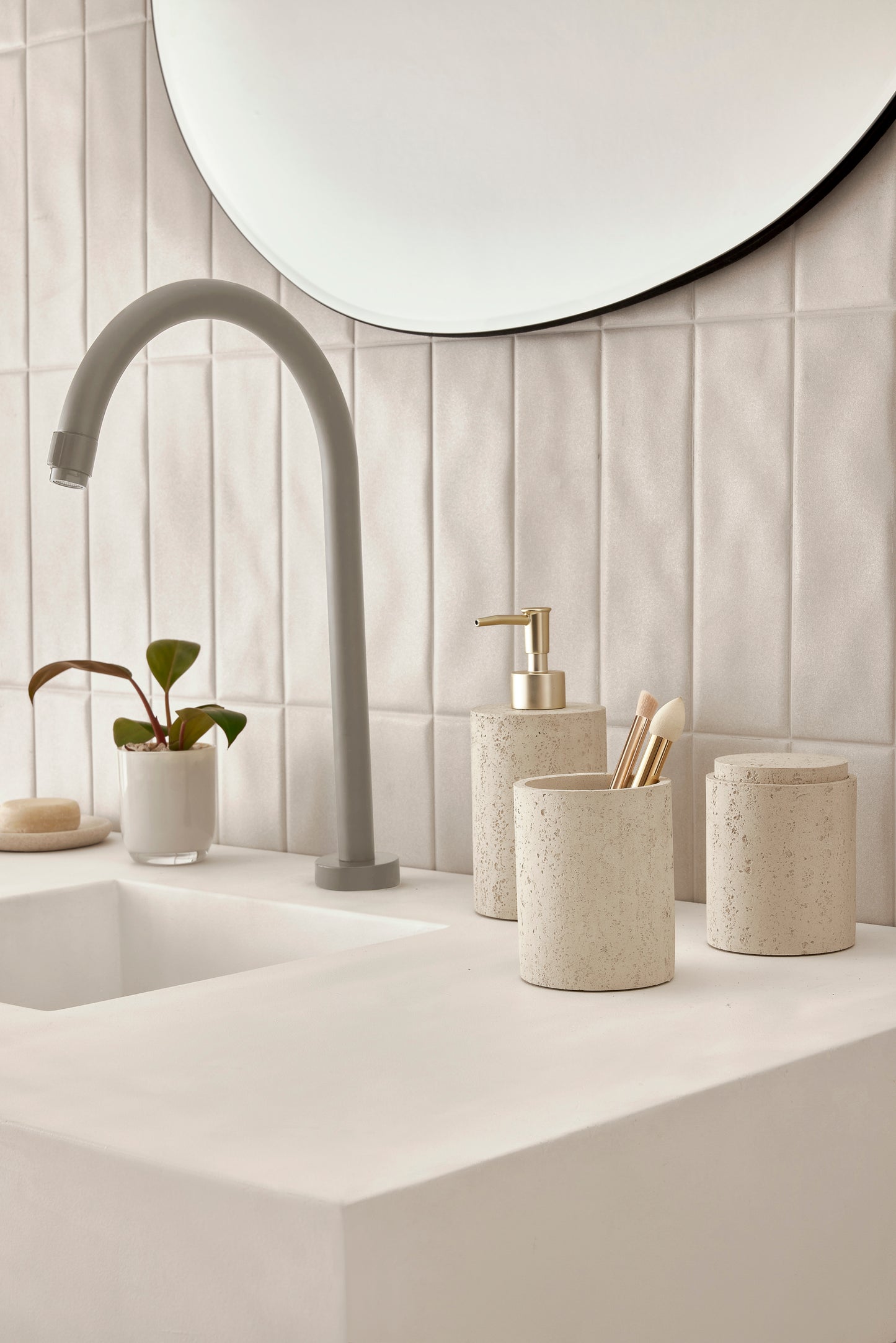 Porta Sabonete Líquido Bege para Banheiro | Textura Suave