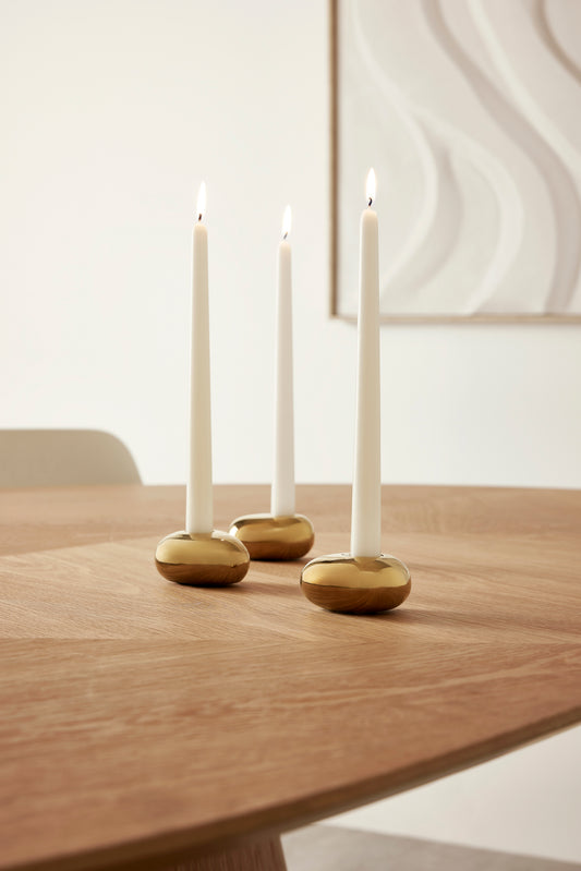 Castiçal Porta-Vela Dourado em Metal | Kit com 3 Peças