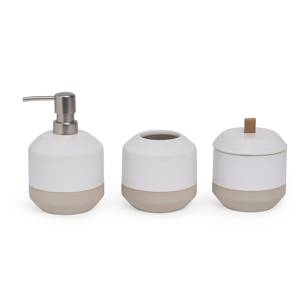 Conjunto em Cerâmica para Bancada 3 Peças Branco e Bege