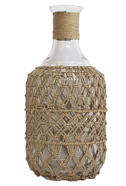 Garrafa de vidro com macramê 38cm
