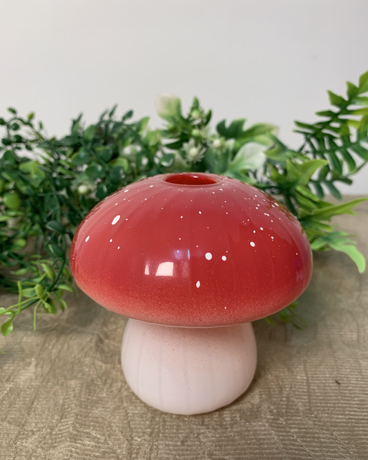 Vaso de Vidro Cogumelo Vermelho Decoração Criativa