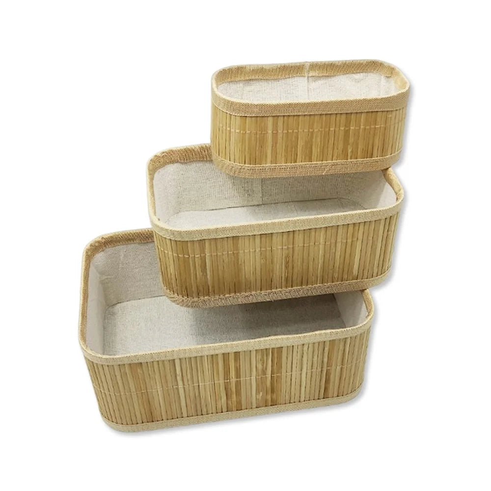 Cesto retangular em bambu com forro em algodão