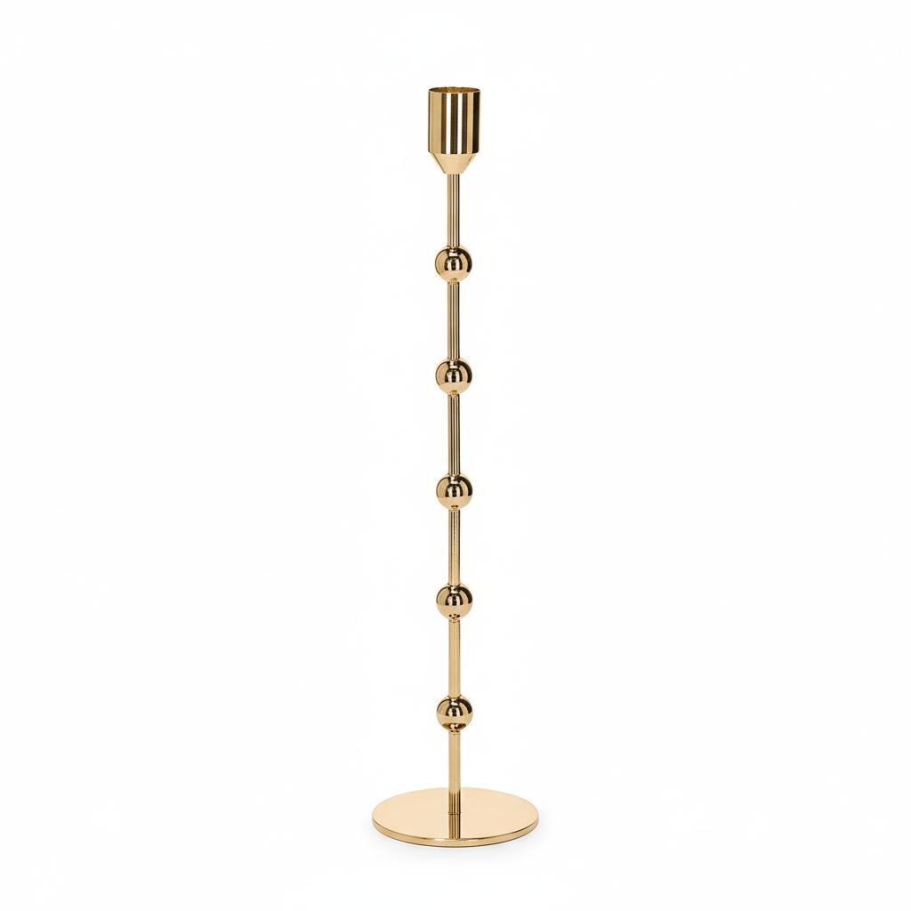 Castiçal em Metal Dourado com Bolinhas | Estilo Maximalista