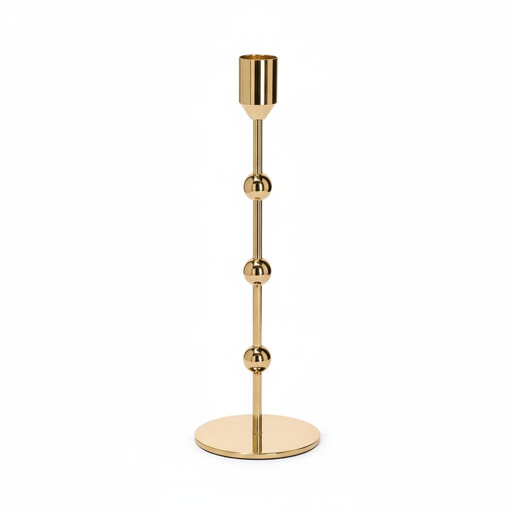 Castiçal em Metal Dourado com Bolinhas | Estilo Maximalista