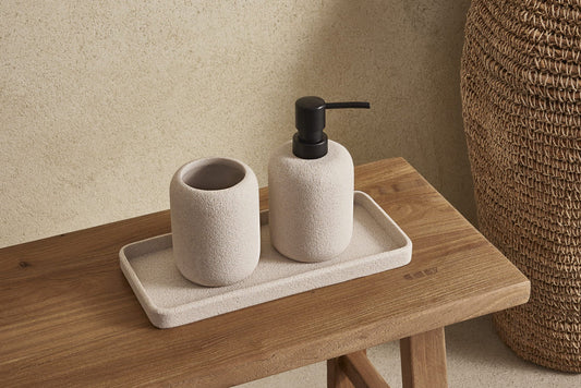 Porta Sabonete Líquido Bege | Coleção Areia: Elegância e Organização para Banheiros e Lavabos