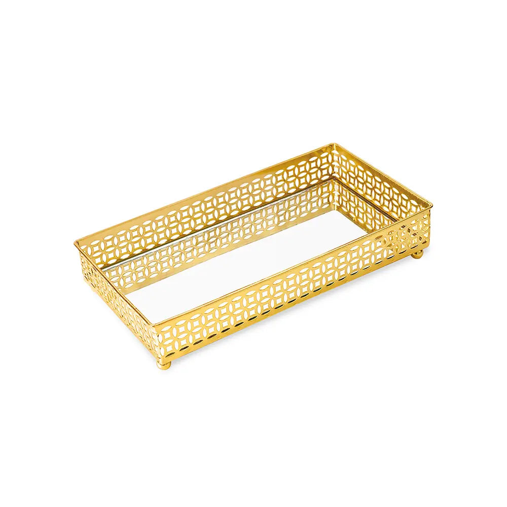 Bandeja Decorativa em Metal Dourado Espelho