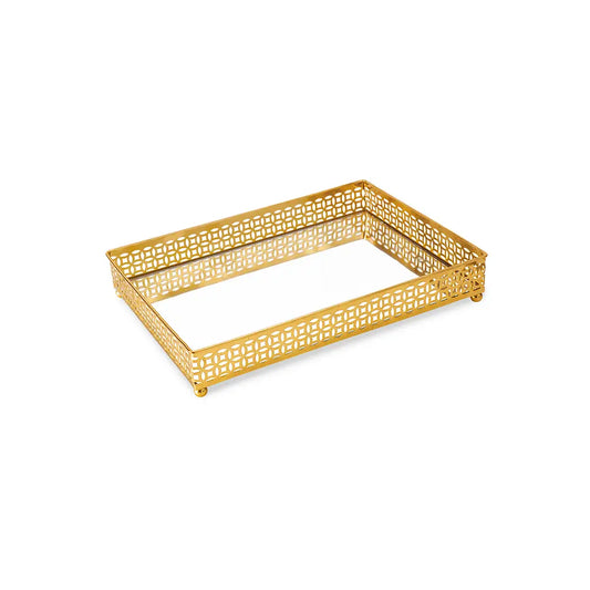 Bandeja Decorativa em Metal Dourado Espelho