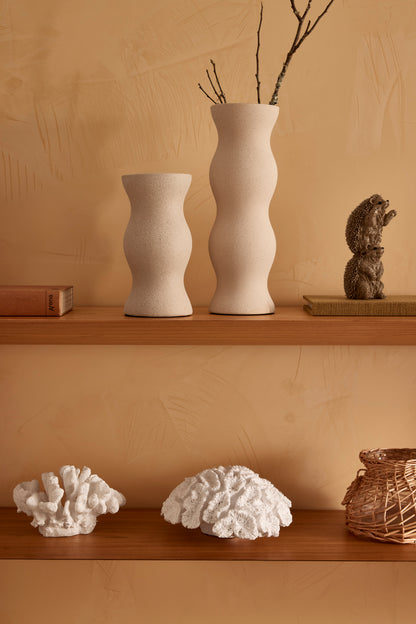 Vaso Decorativo em Cerâmica Bege Alongado 33cm