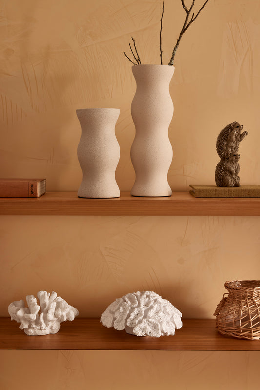 Vaso Decorativo em Cerâmica Bege Alongado 33cm