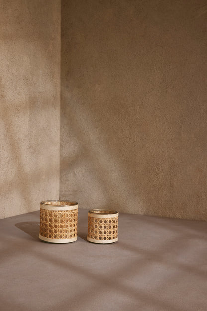 Porta-Velas em Vidro e Fibra Natural 8cm Decor