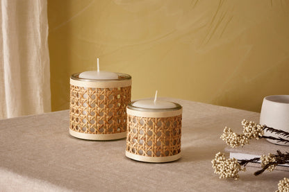 Porta-Velas em Vidro e Fibra Natural 8cm Decor