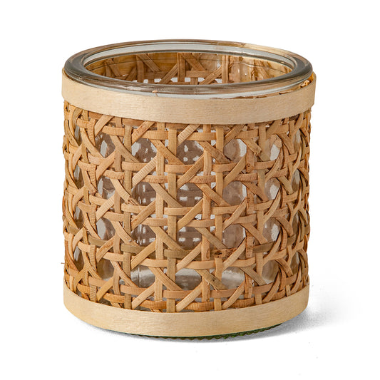 Porta-Velas em Vidro e Fibra Natural 8cm Decor