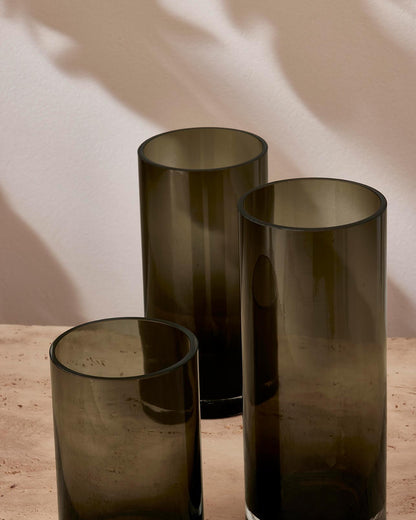Vaso Decorativo em Vidro Escuro Cilíndrico para Flores e Plantas P