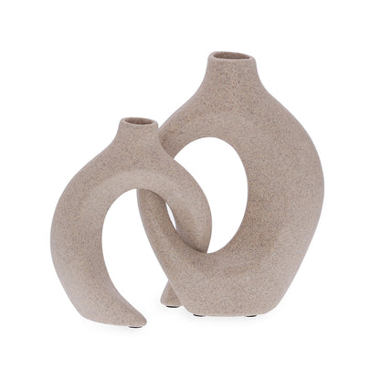 Vasos Decorativos em Polirresina Areia – Kit com 2 Peças Estilo Orgânico
