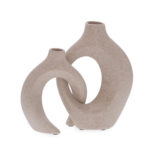 Vasos Decorativos em Polirresina Areia – Kit com 2 Peças Estilo Orgânico