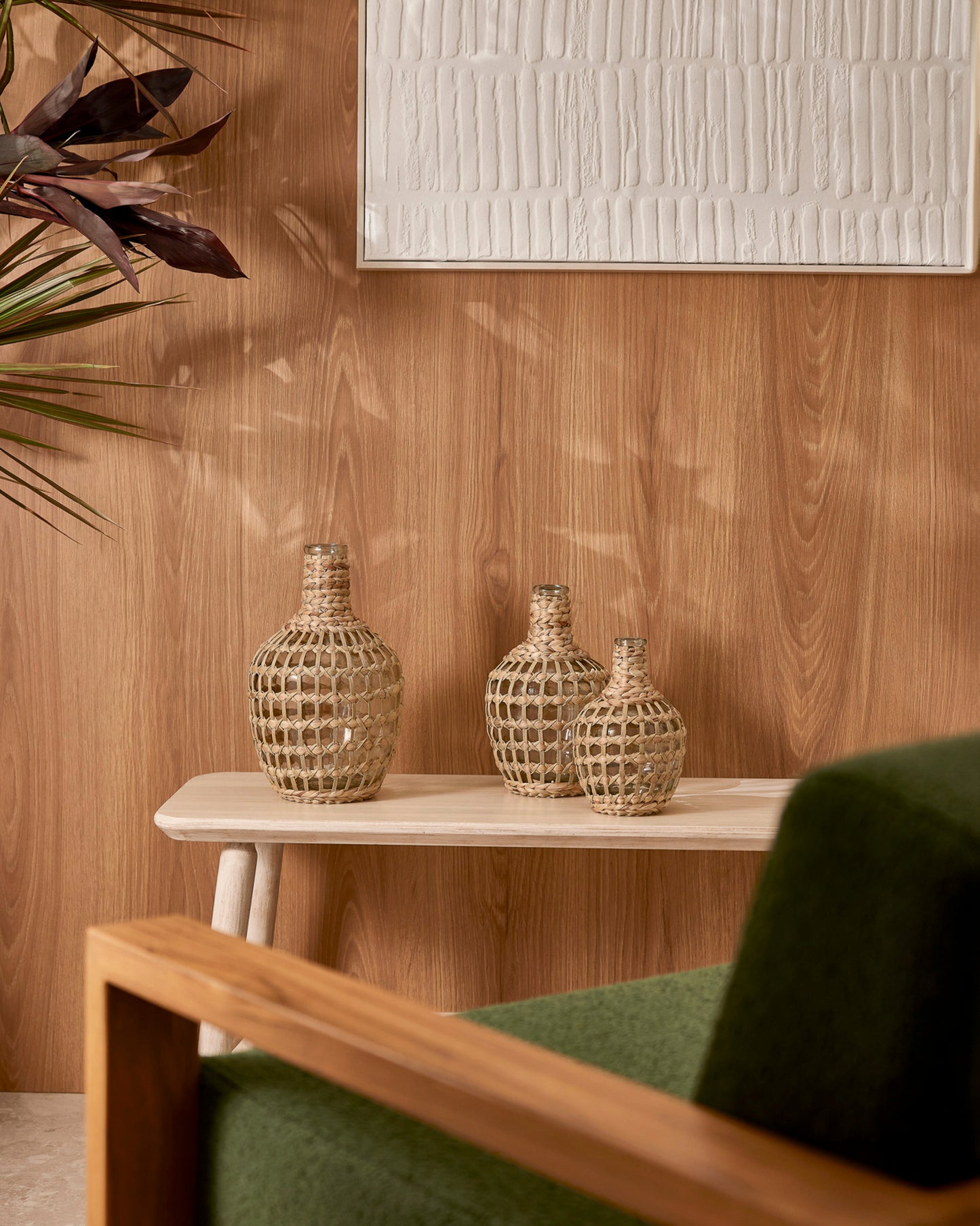 Vaso Decorativo em Vidro com Fibra Natural 31cm