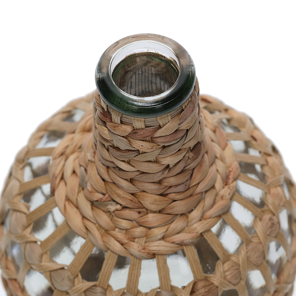 Vaso Decorativo em Vidro com Fibra Natural 26cm