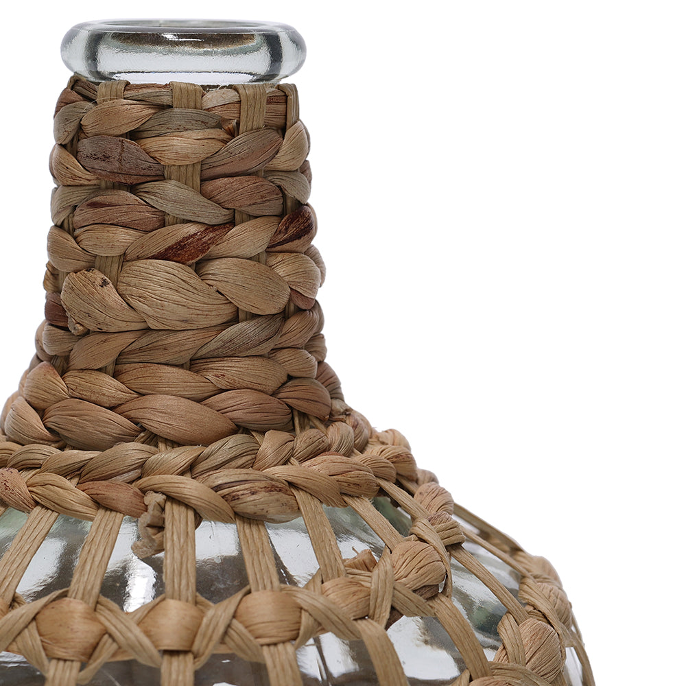 Vaso Decorativo em Vidro com Fibra Natural 26cm