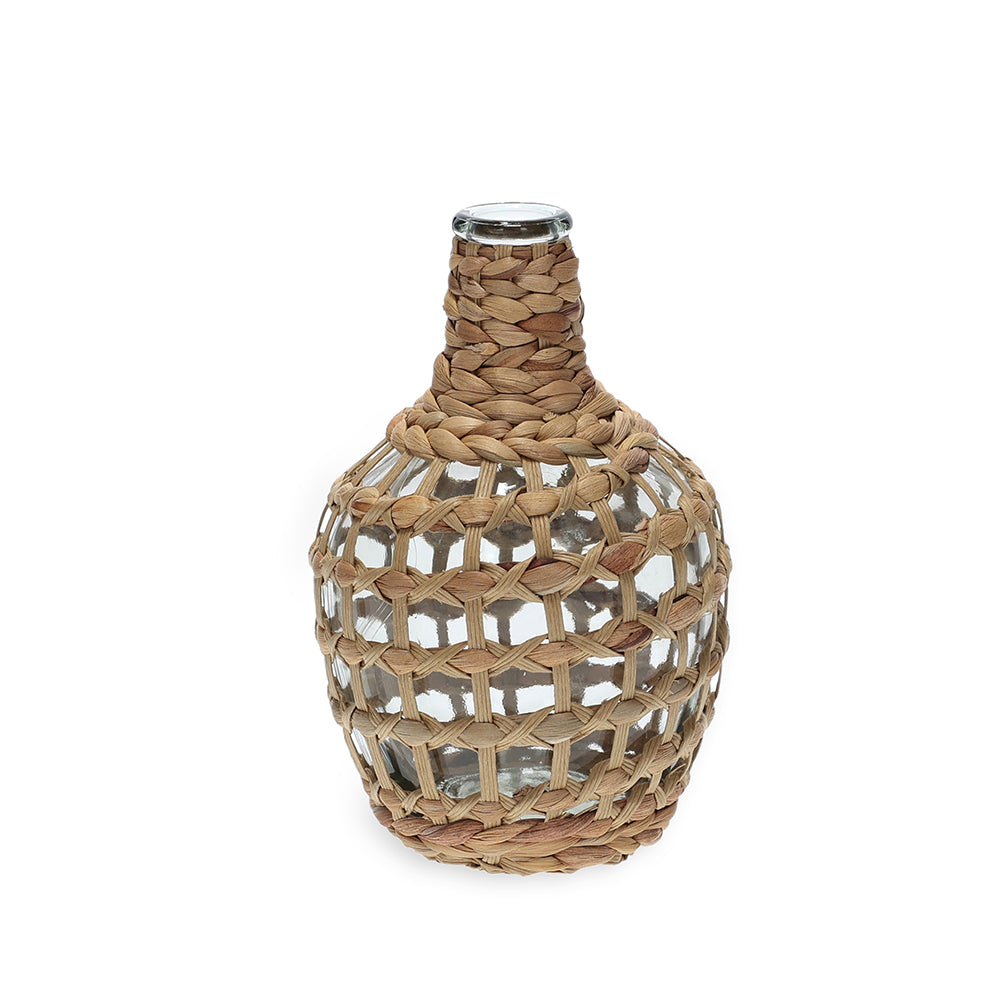 Vaso Decorativo em Vidro com Fibra Natural 20,5cm