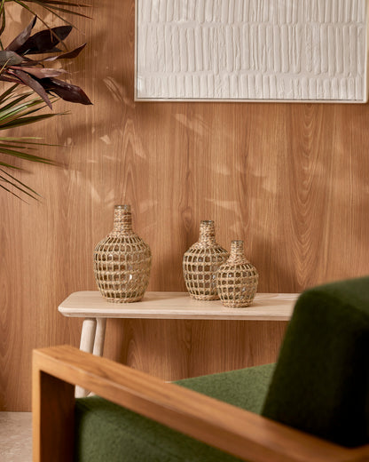 Vaso Decorativo em Vidro com Fibra Natural 20,5cm