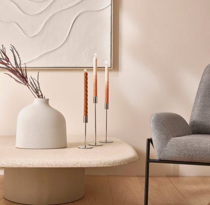 Castiçal Porta-Vela em Metal Prata Minimalista