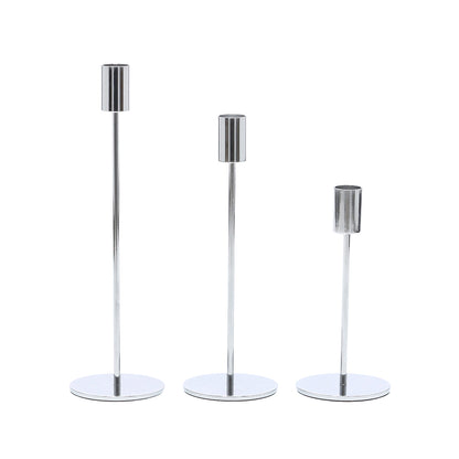Castiçal Porta-Vela em Metal Prata Minimalista