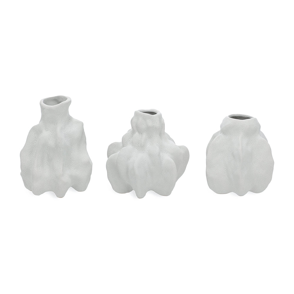 Kit 3 Vasos Decorativos em Cerâmica Branco Desconstruído