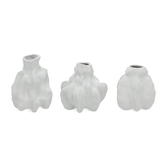 Kit 3 Vasos Decorativos em Cerâmica Branco Desconstruído