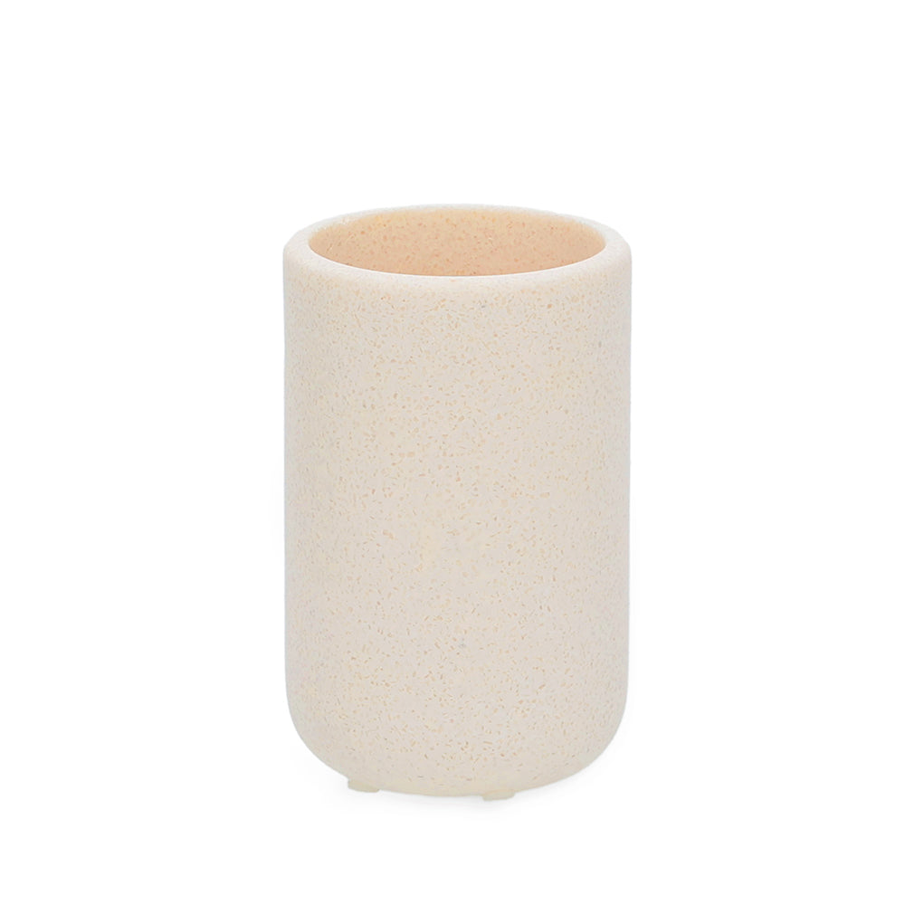 Copo Porta Escova de Dente em Polirresina Branco com Textura de Pedrinhas