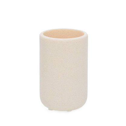Copo Porta Escova de Dente em Polirresina Branco com Textura de Pedrinhas