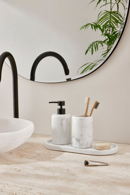 Copo Porta Escova Estilo Mármore Branco e Preto