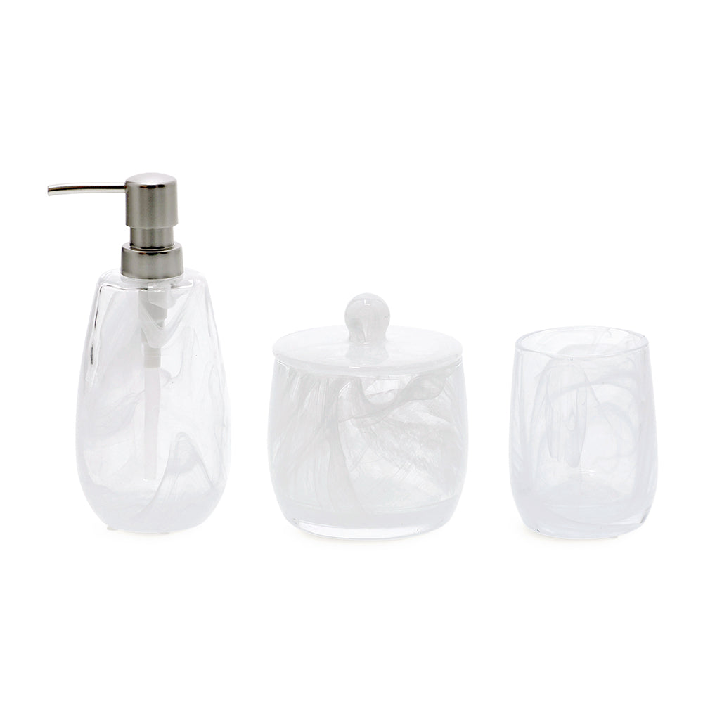 Kit de Banheiro em Vidro com Saboneteira, Porta Escova e Pote com Tampa
