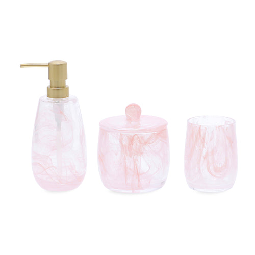 Kit para Banheiro em Vidro Rosa – Conjunto Decorativo com 3 Peças