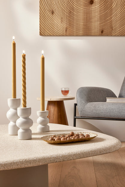 Kit 3 Porta-Velas Decorativos em Cerâmica Branco