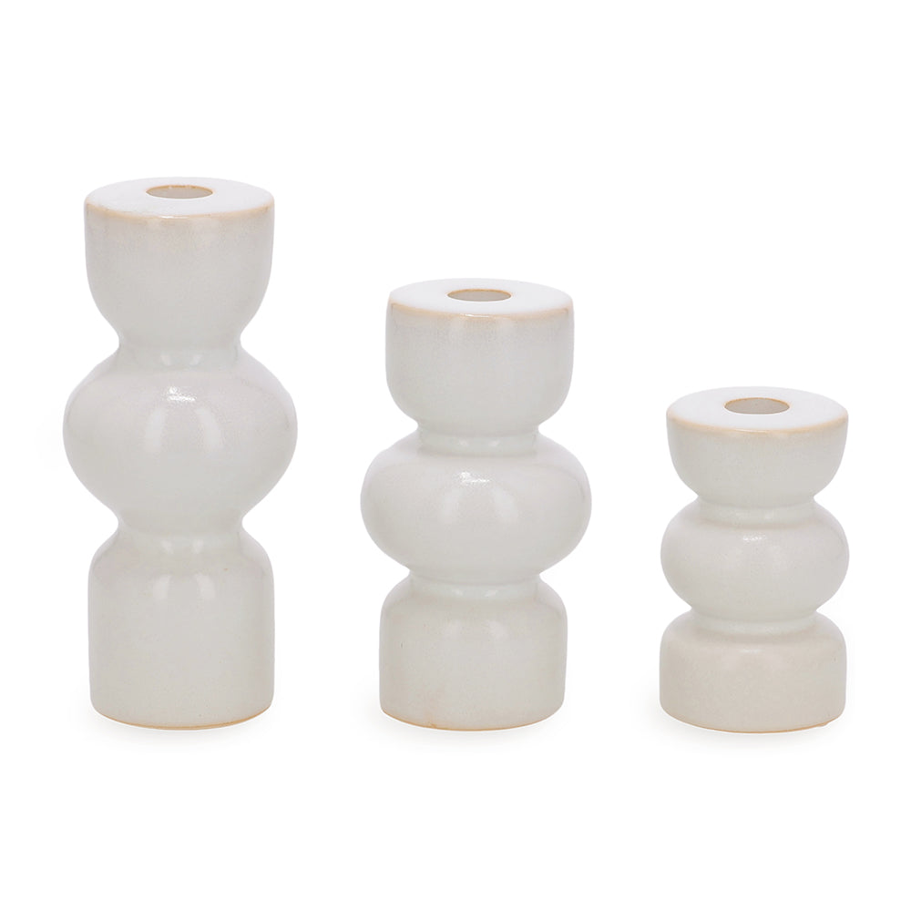 Kit 3 Porta-Velas Decorativos em Cerâmica Branco