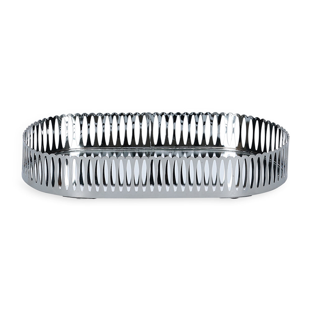 Bandeja Decorativa Oval em Metal Prata M