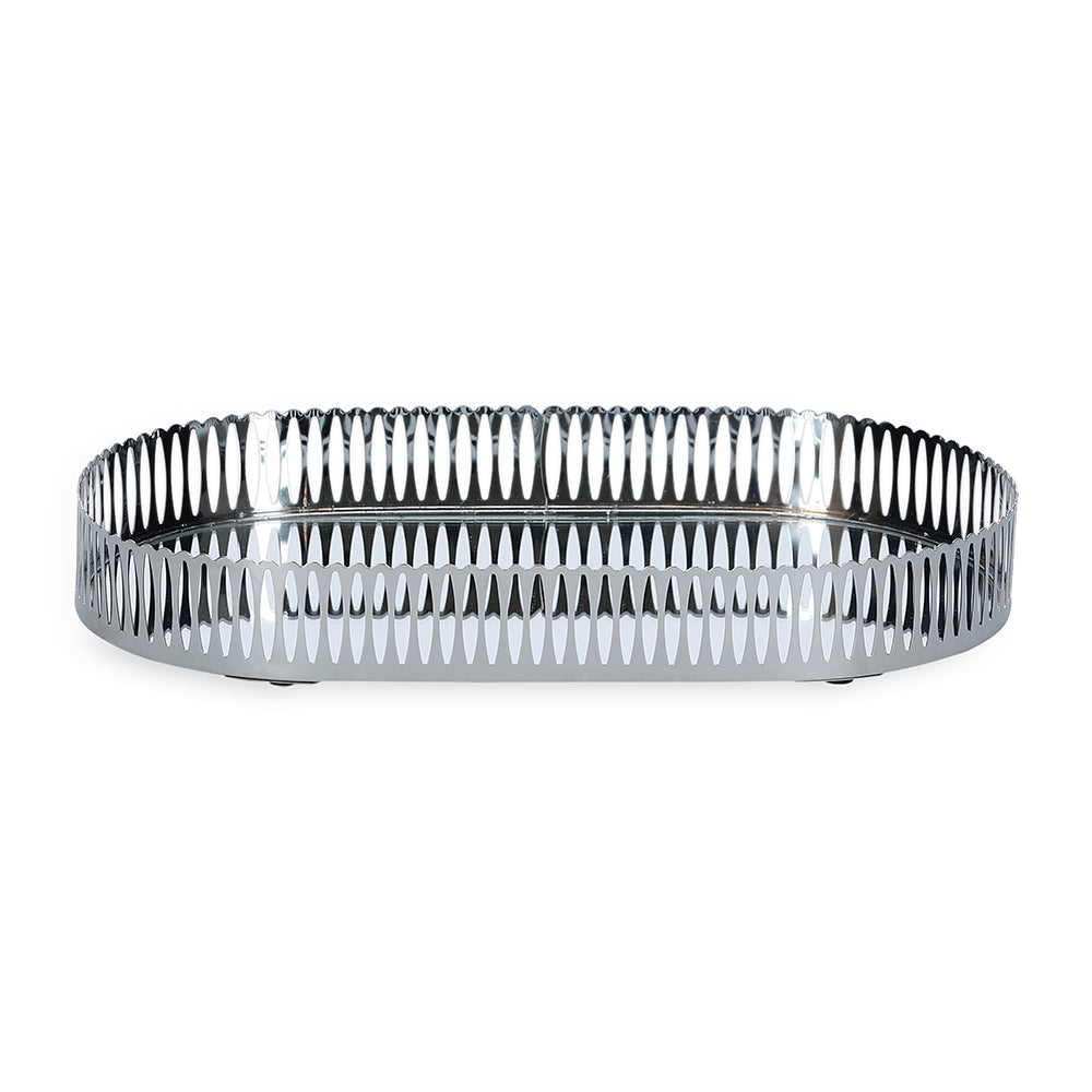 Bandeja Decorativa Oval em Metal Prata G