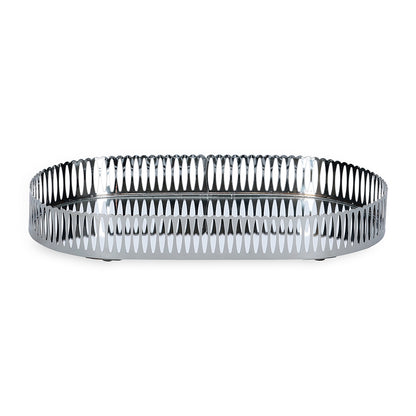 Bandeja Decorativa Oval em Metal Prata G