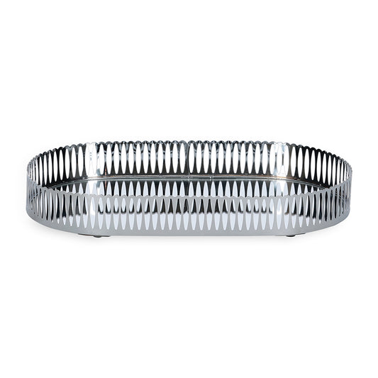 Bandeja Decorativa Oval em Metal Prata G