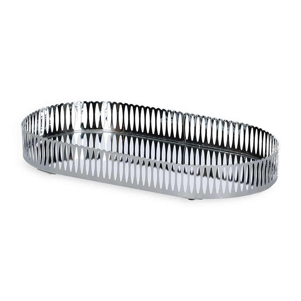 Bandeja Decorativa Oval em Metal Prata G