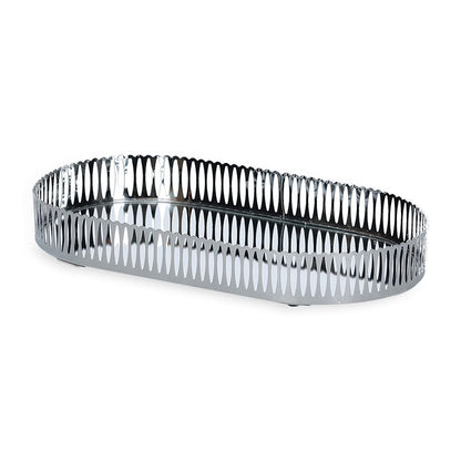 Bandeja Decorativa Oval em Metal Prata G