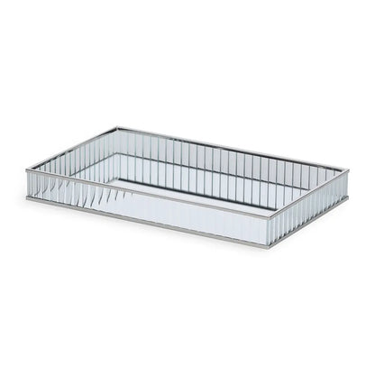 Bandeja Decorativa Vidro Canelado Espelho Prata