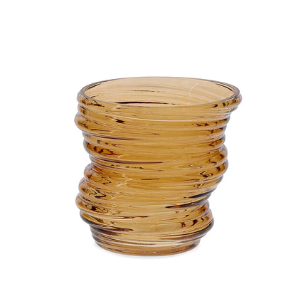 Vaso Decorativo de Vidro Transparente Âmbar Design Ondulado Moderno
