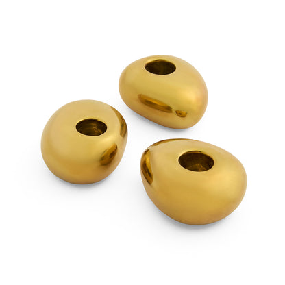 Castiçal em cerâmica Porta-Vela Dourado | Kit com 3 Peças