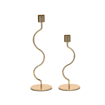 Castiçal Porta-Vela em Metal Dourado Ondulado