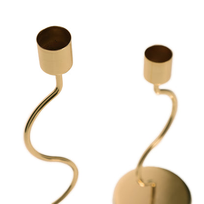 Castiçal Porta-Vela em Metal Dourado Ondulado