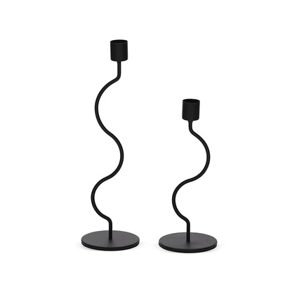 Castiçal Porta-Vela em Metal Preto com Ondas | Design Moderno