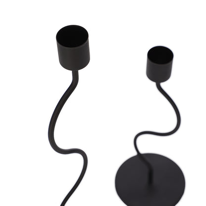Castiçal Porta-Vela em Metal Preto com Ondas | Design Moderno